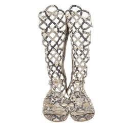 Stuart Weitzman Beige Python Embossed Leather Gladiator Sandals Size 36.5