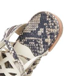 Stuart Weitzman Beige Python Embossed Leather Gladiator Sandals Size 36.5