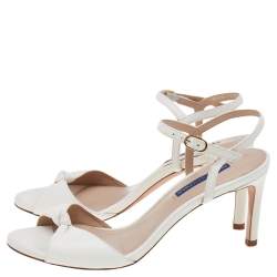 Stuart Weitzman White Leather Gloria Ankle Strap Sandals Size 38.5