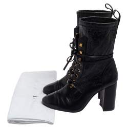 Stuart Weitzman Black Leather Mid Calf Block Heel Boots Size 39.5