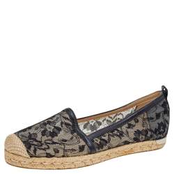 Stuart Weitzman Black/Beige Lace and Mesh Espadrille Flats Size 37