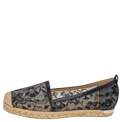 Stuart Weitzman Black/Beige Lace and Mesh Espadrille Flats Size 37