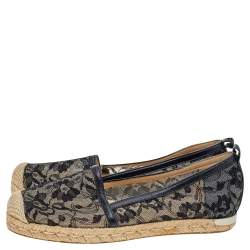 Stuart Weitzman Black/Beige Lace and Mesh Espadrille Flats Size 37