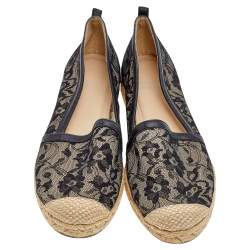 Stuart Weitzman Black/Beige Lace and Mesh Espadrille Flats Size 37
