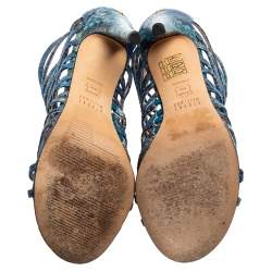 Stuart Weitzman Blue Python Embossed Leather Strappy Sandals Size 36