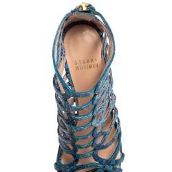 Stuart Weitzman Blue Python Embossed Leather Strappy Sandals Size 36
