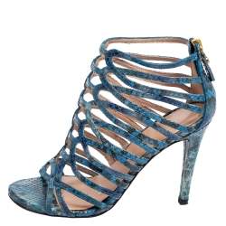 Stuart Weitzman Blue Python Embossed Leather Strappy Sandals Size 36