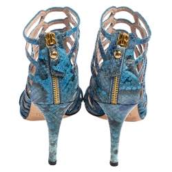 Stuart Weitzman Blue Python Embossed Leather Strappy Sandals Size 36