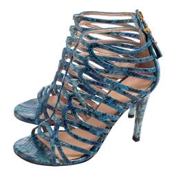 Stuart Weitzman Blue Python Embossed Leather Strappy Sandals Size 36