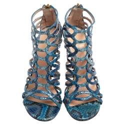 Stuart Weitzman Blue Python Embossed Leather Strappy Sandals Size 36