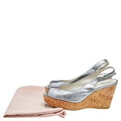 Pre Owned صندل ستيوارت وايتز مان جلد فضي مقدمة مفتوحة كعب روكي بحزام للكاحل مقاس 38