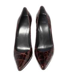 Stuart Weitzman Burgundy Croc Embossed Patent Leather Pointed Toe Pumps Size 40