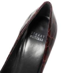 Stuart Weitzman Burgundy Croc Embossed Patent Leather Pointed Toe Pumps Size 40