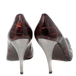 Stuart Weitzman Burgundy Croc Embossed Patent Leather Pointed Toe Pumps Size 40