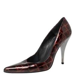 Stuart Weitzman Burgundy Croc Embossed Patent Leather Pointed Toe Pumps Size 40