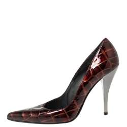 Stuart Weitzman Burgundy Croc Embossed Patent Leather Pointed Toe Pumps Size 40
