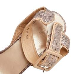 Stuart Weitzman Metallic Crackle Leather Cork Wedge Ankle Strap Sandals Size 38.5