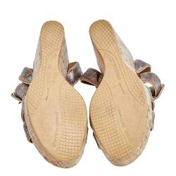 Stuart Weitzman Metallic Crackle Leather Cork Wedge Ankle Strap Sandals Size 38.5