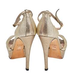 Stuart Weitzman Gold Leather And Glitter Ankle Strap Sandals Size 37.5