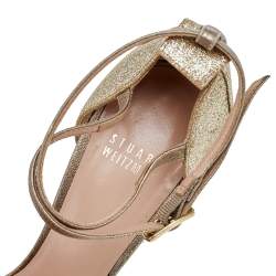 Stuart Weitzman Gold Leather And Glitter Ankle Strap Sandals Size 37.5