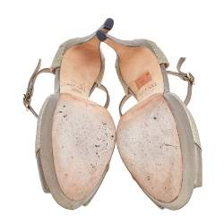 Stuart Weitzman Gold Leather And Glitter Ankle Strap Sandals Size 37.5