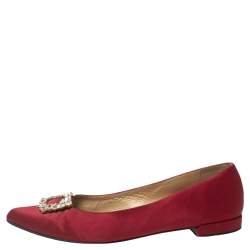 Stuart Weitzman Wine Red Satin Buckle Embellished Ballet Flats Size 38