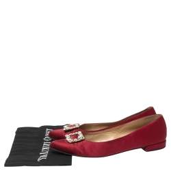 Stuart Weitzman Wine Red Satin Buckle Embellished Ballet Flats Size 38