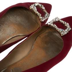Stuart Weitzman Wine Red Satin Buckle Embellished Ballet Flats Size 38