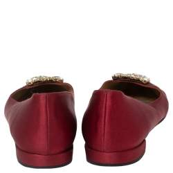 Stuart Weitzman Wine Red Satin Buckle Embellished Ballet Flats Size 38