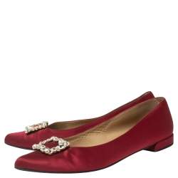 Stuart Weitzman Wine Red Satin Buckle Embellished Ballet Flats Size 38
