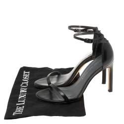 Pre Owned Stuart Weitzman Black Leather Ankle Strap Open Toe Sandals Size 35