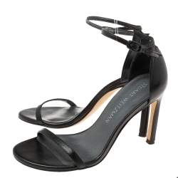 Pre Owned Stuart Weitzman Black Leather Ankle Strap Open Toe Sandals Size 35