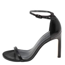 Pre Owned Stuart Weitzman Black Leather Ankle Strap Open Toe Sandals Size 35