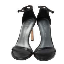 Pre Owned Stuart Weitzman Black Leather Ankle Strap Open Toe Sandals Size 35