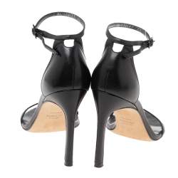 Pre Owned Stuart Weitzman Black Leather Ankle Strap Open Toe Sandals Size 35