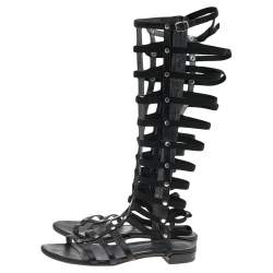 Stuart Weitzman Black Leather Gladiator Sandals Size 38