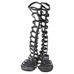 Stuart Weitzman Black Leather Gladiator Sandals Size 38