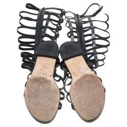 Stuart Weitzman Black Leather Gladiator Sandals Size 38