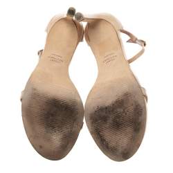 Stuart Weitzman Beige Patent Leather Nudistsong Ankle-Strap Sandals Size 35