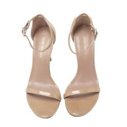 Stuart Weitzman Beige Patent Leather Nudistsong Ankle-Strap Sandals Size 35