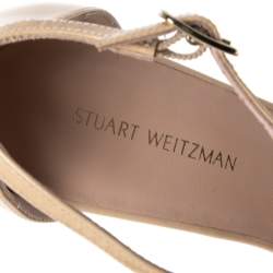 Stuart Weitzman Beige Patent Leather Nudistsong Ankle-Strap Sandals Size 35