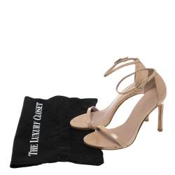 Stuart Weitzman Beige Patent Leather Nudistsong Ankle-Strap Sandals Size 35