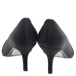 Stuart Weitzman Black Satin and Lace Almond Toe Pumps Size 38