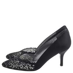 Stuart Weitzman Black Satin and Lace Almond Toe Pumps Size 38