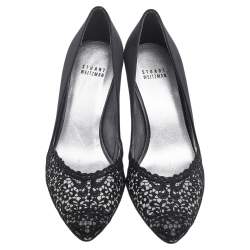 Stuart Weitzman Black Satin and Lace Almond Toe Pumps Size 38