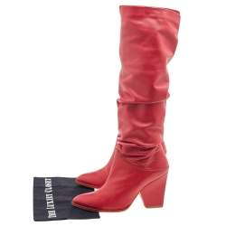 Stuart Weitzman Red Leather Slouch Block Heel Knee Length Boots Size 37.5