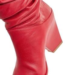 Stuart Weitzman Red Leather Slouch Block Heel Knee Length Boots Size 37.5