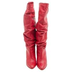 Stuart Weitzman Red Leather Slouch Block Heel Knee Length Boots Size 37.5