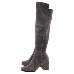 Stuart Weitzman Grey Suede Block Heel Knee Length Boots Size 37.5