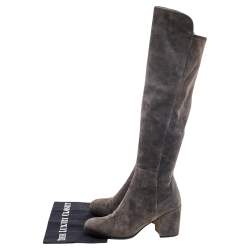 Stuart Weitzman Grey Suede Block Heel Knee Length Boots Size 37.5